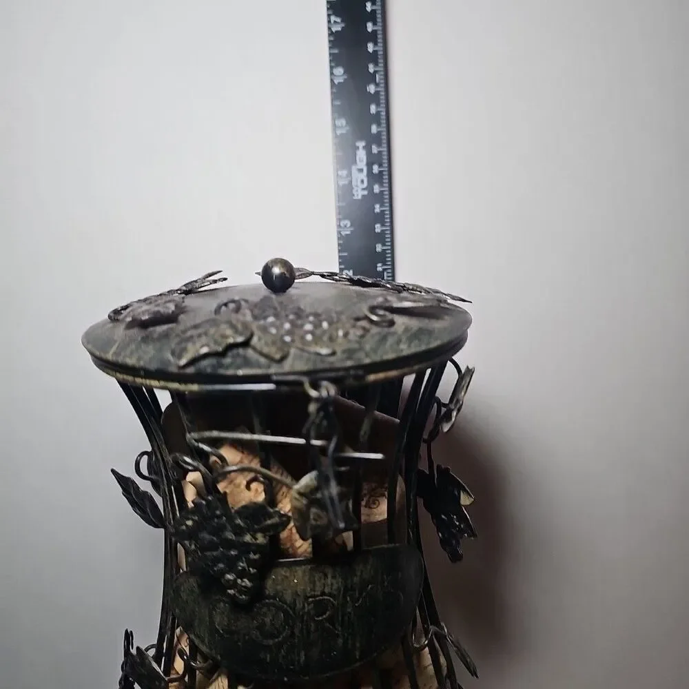 Decorative Art Wine Grapes Cork Cage Holder Hourglass Shaped Bronze with Corks